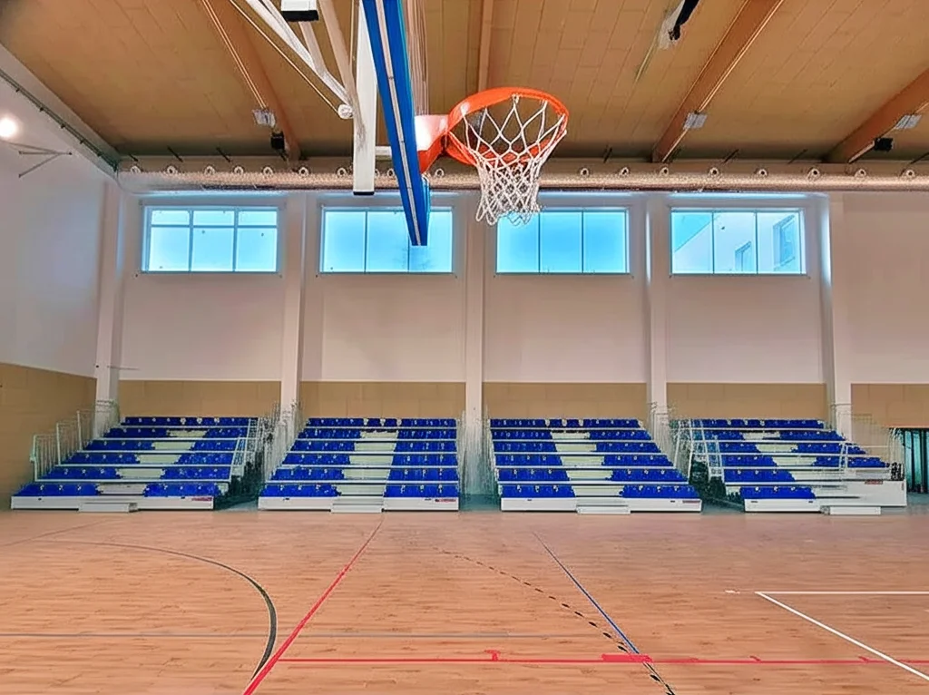 Мобильные трибуны в спортивном зале Фото мобильных трибун в спортивном зале